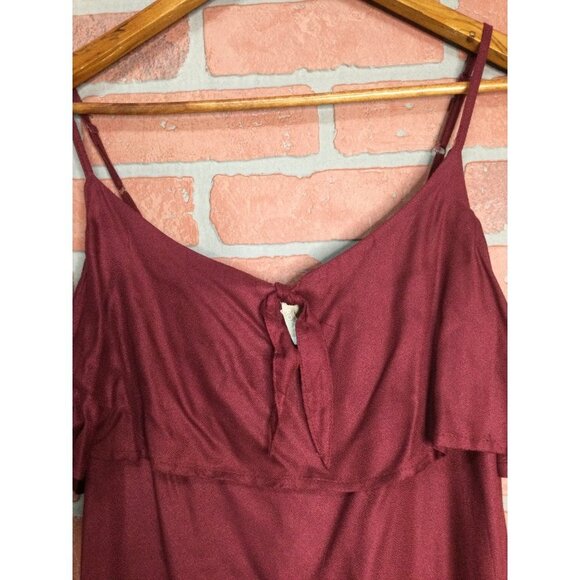 Roxy Women Still Waking Up Solid Shift Dress Ruffle Keyhole Burgundy Size Large - Picture 2 of 5